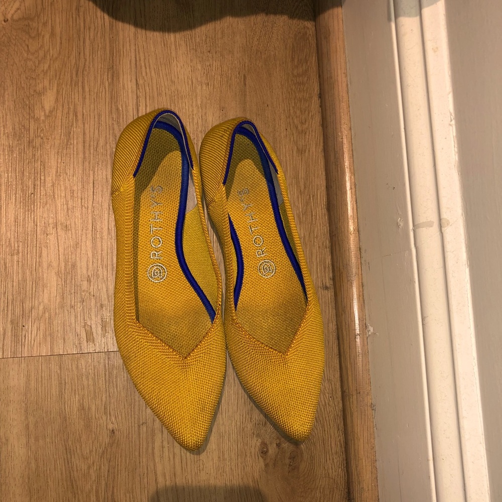 Lightly worn mustard two Rothys